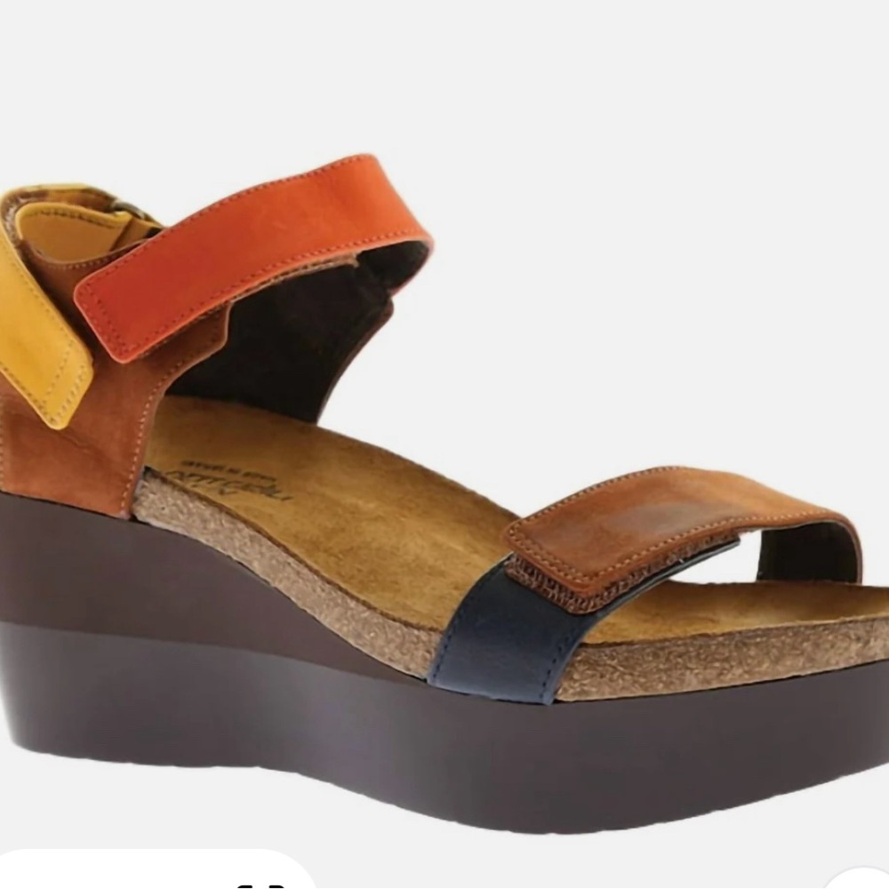 NAOT Miracle Wedge Sandal In Orange/Yellow/Brown